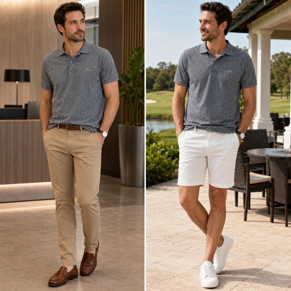 Lacoste Men's Classic Fit Polo‎ Shirt M Gray Heather Croc Cotton Office Preppy